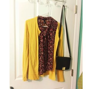 Forever 21 floral top and yellow cardigan