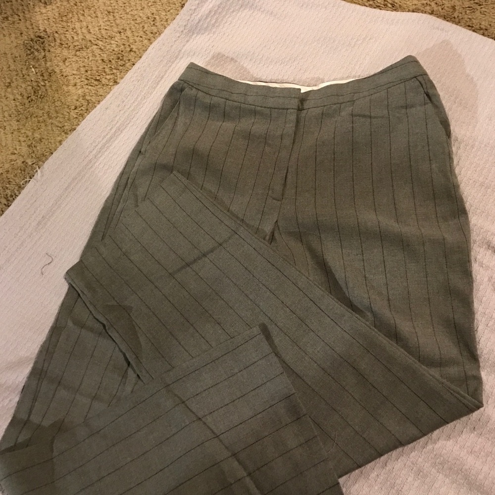 Gray with black pinstripe trousers