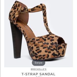 Breckelle's leopard high stacked heel tstrap