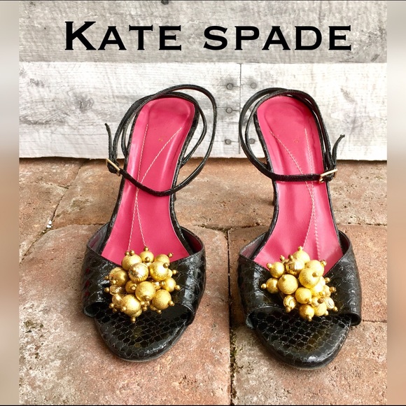 kate spade Shoes - Black Italian leather  w/ gold beads ankle strap