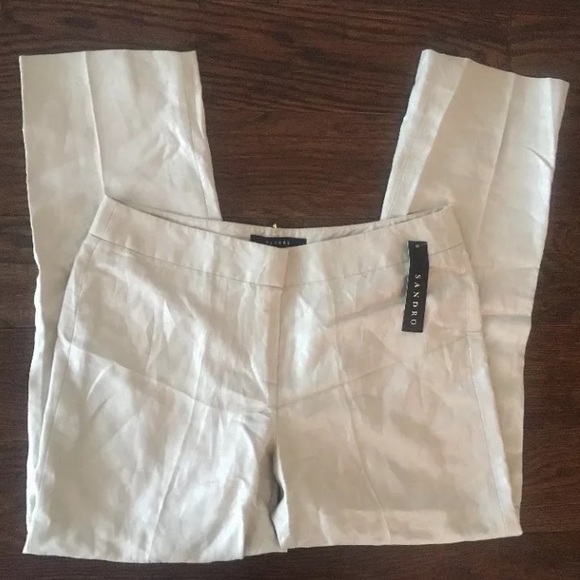 SANDRO LINEN RAYON PANTS SIZE 10 shiny Gold sample - Picture 1 of 4