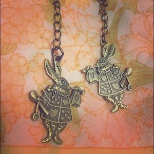 White Rabbit Alice in Wonderland Bronze Earrings