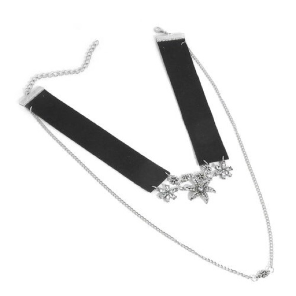 BOHO Glam Suede & Crystal Double Layer Choker - Picture 2 of 2