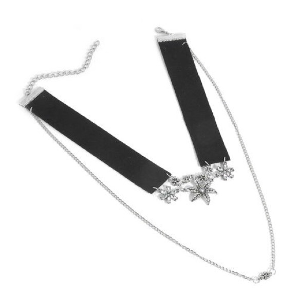 BOHO Glam Suede & Crystal Double Layer Choker - Picture 2 of 2