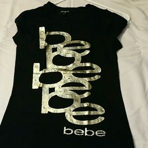 Black with gold logo bebe t-shirt