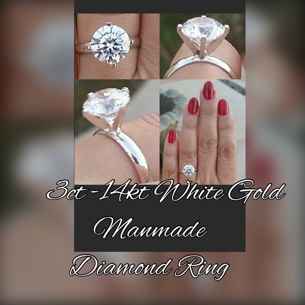 GREAT STARTER RING! 3ct 14 kt White Gold man made diamond ring