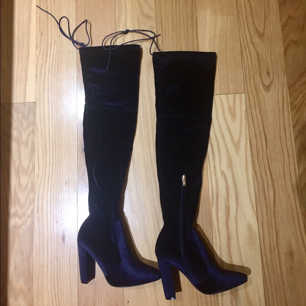 Blue Velvet OTK Boots