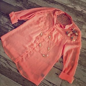 Peach 🍑 Color Medium Sheer/Lace Top