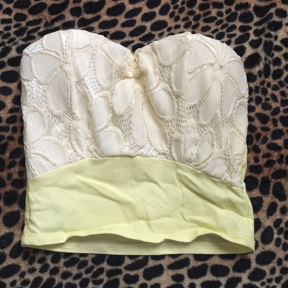 Yellow strapless lace top