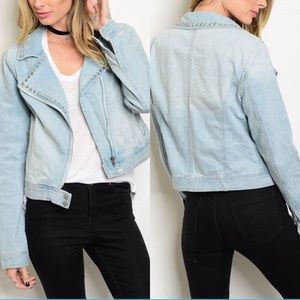 Denim distressed studded jacket