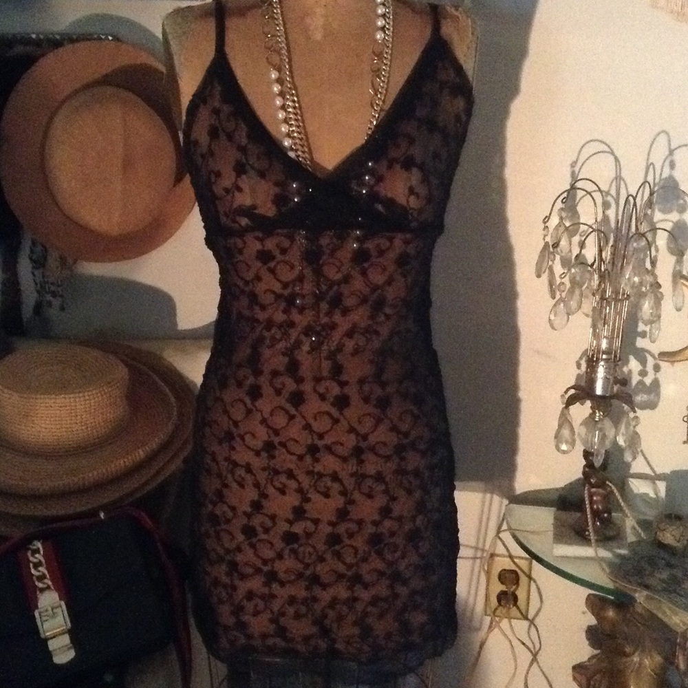 Small black sexy lace slip dress