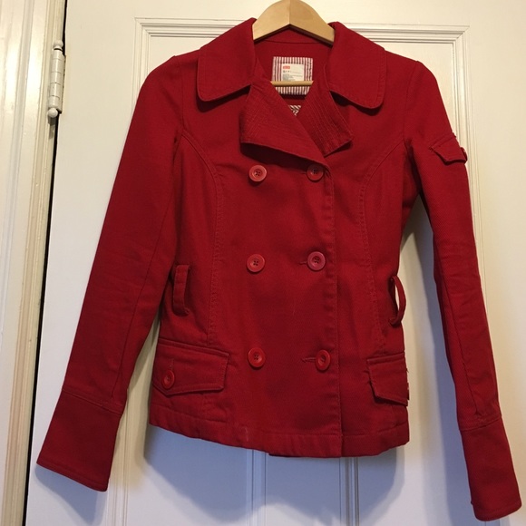 ❤Classic red pea coat style jacket ❤ - Picture 2 of 5