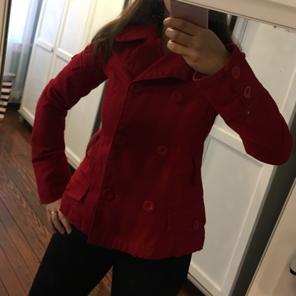 ❤Classic red pea coat style jacket ❤ - Picture 4 of 5