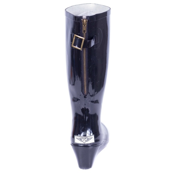 Women's Rubber Rain Boots, Wedge Wellies Rainboots, Black, NEW - Picture 2 of 4