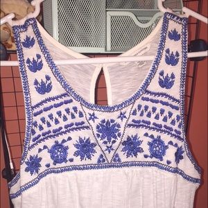 American Eagle blue and white stitched tank-top