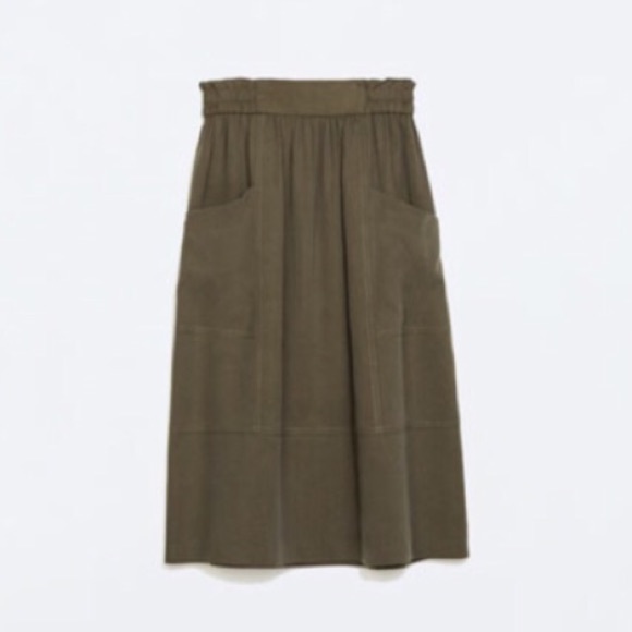 Zara Basic Army Green knee length skirt - Picture 2 of 4