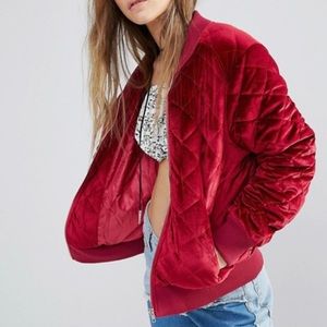 Boohoo Quilted Velvet Bomber Jacket