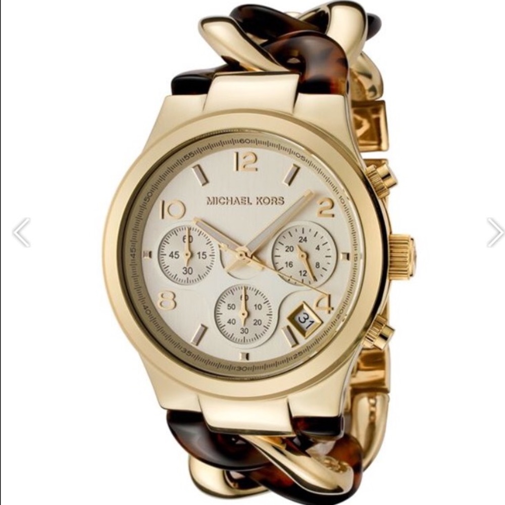 Michael Kors Tortoise and Gold Chainlink watch