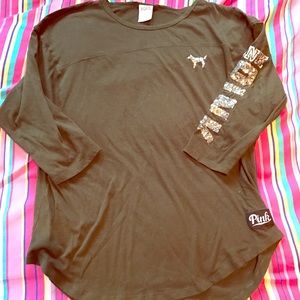 PINK olive green bling baseball tee 💎