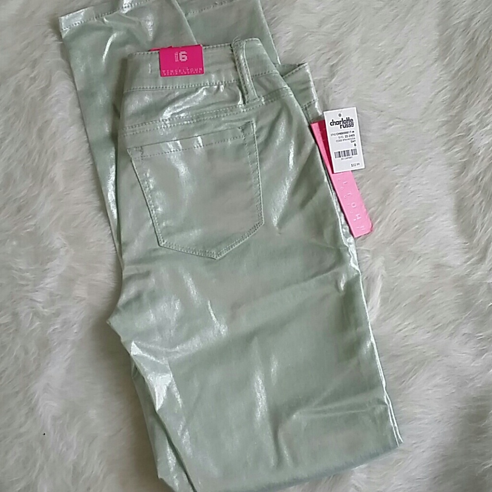 Light Mint Metallic Skinny Jeans
