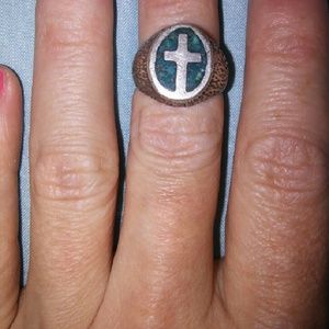 Silver turquoise cross ring