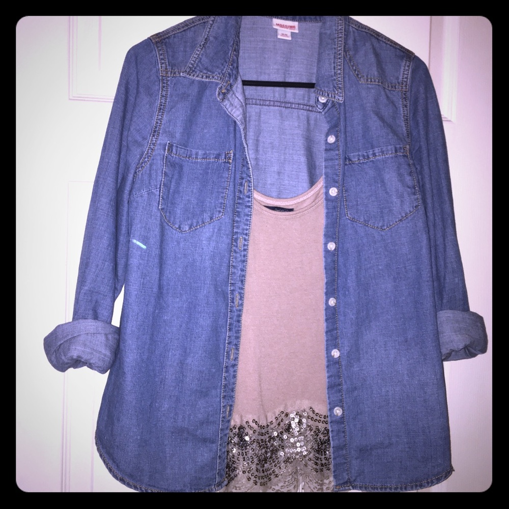 Jean button down top