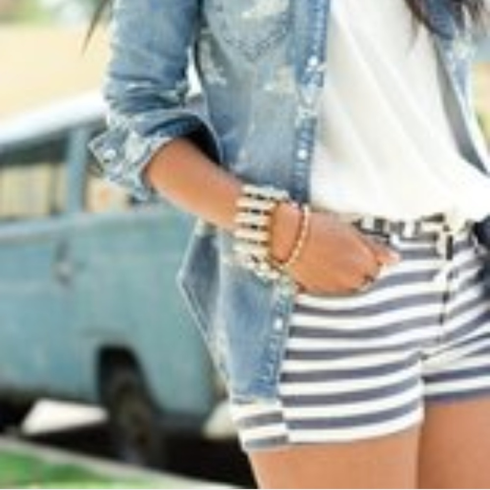 Blue and white horizontal stripe shorts