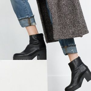 Zara Block Heel Ankle Leather Boots