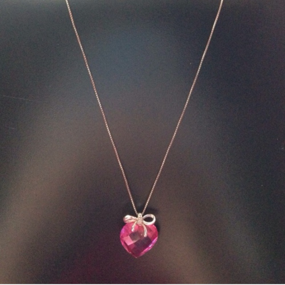 Sterling Silver pink crystal heart necklace - Picture 4 of 5