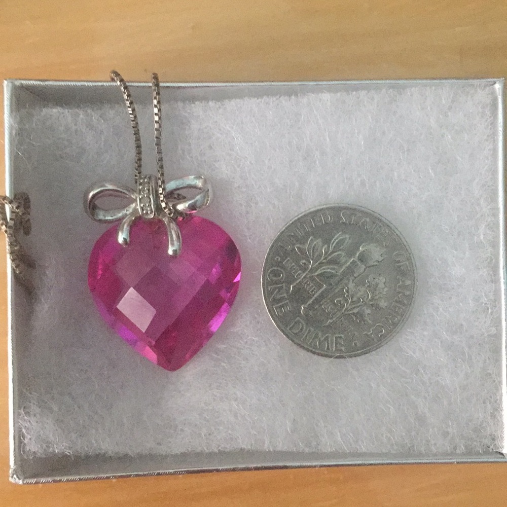 Sterling Silver pink crystal heart necklace - Picture 5 of 5
