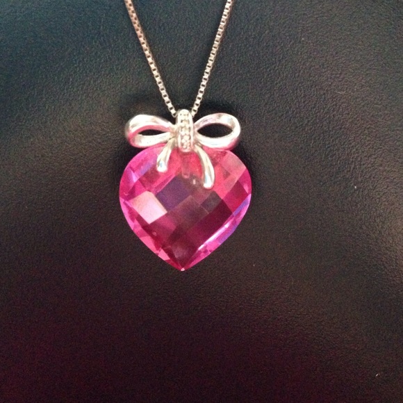 Sterling Silver pink crystal heart necklace - Picture 2 of 5