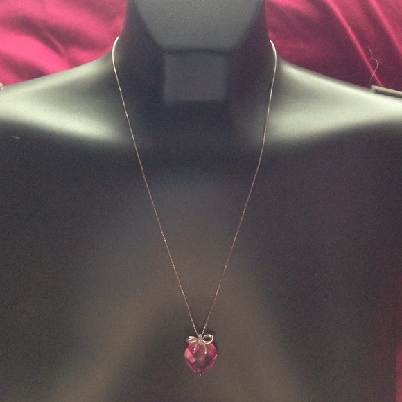 Sterling Silver pink crystal heart necklace - Picture 3 of 5