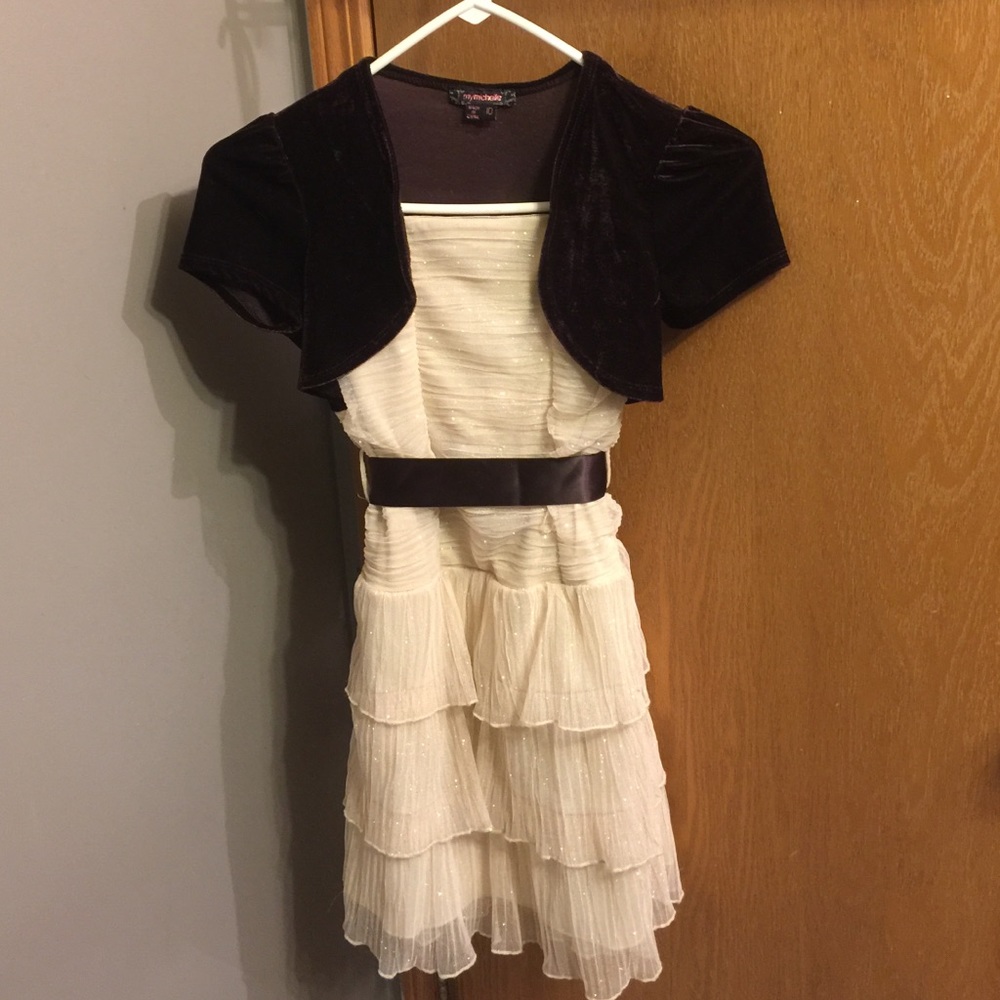 Cream/Gold Dress w/ Velveteen Shrug - Girls Sz 10
