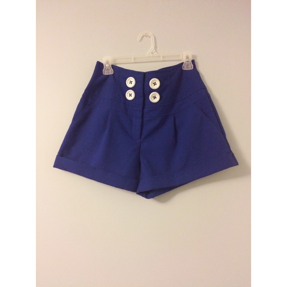 High Waisted Cobalt Blue Pants w/ White Buttons