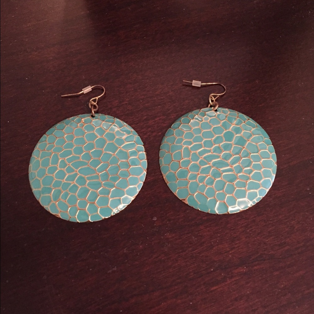 Turquoise and gold fashion disc earrings