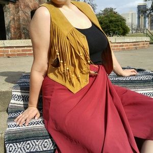 Bohemian Suede Fringe Vest with Feathers