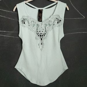 Free People pointelle and lace cut-out tank top