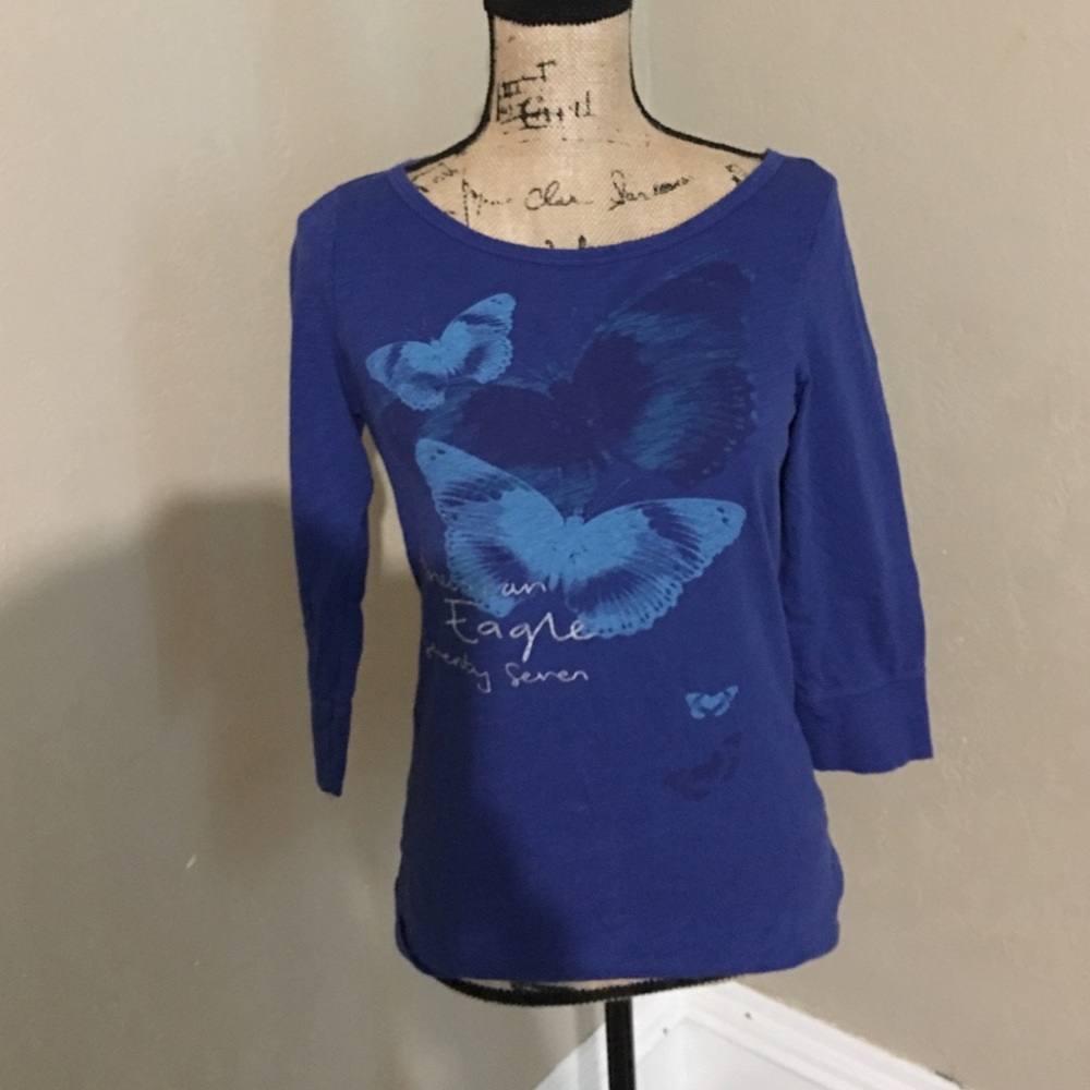 American Eagle 3/4 S/l blue top