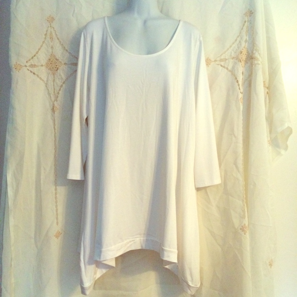 White Asymmetrical Tunic 3/4 Sleeve Made in USA