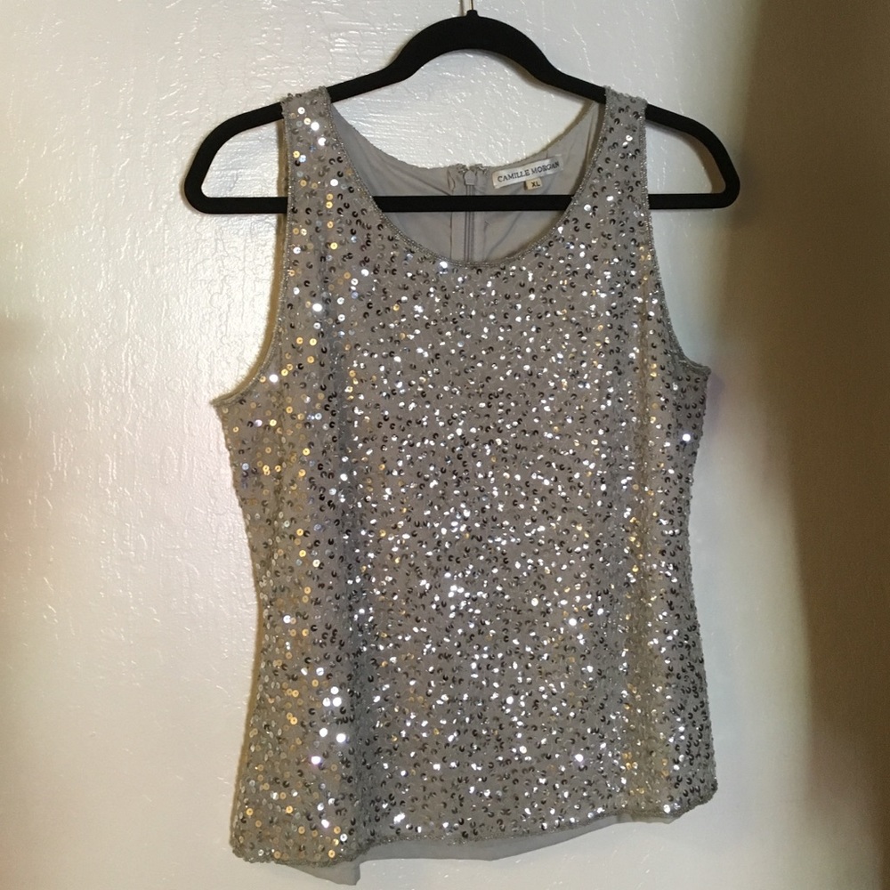 Vintage Silver & Grey Beaded Sequin Tank