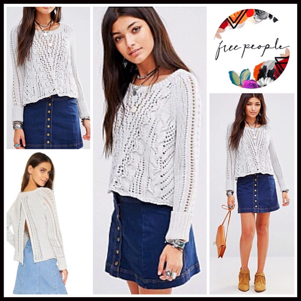 FREE PEOPLE OPEN BACK CROCHET PULLOVER SWEATER - Picture 8 of 8