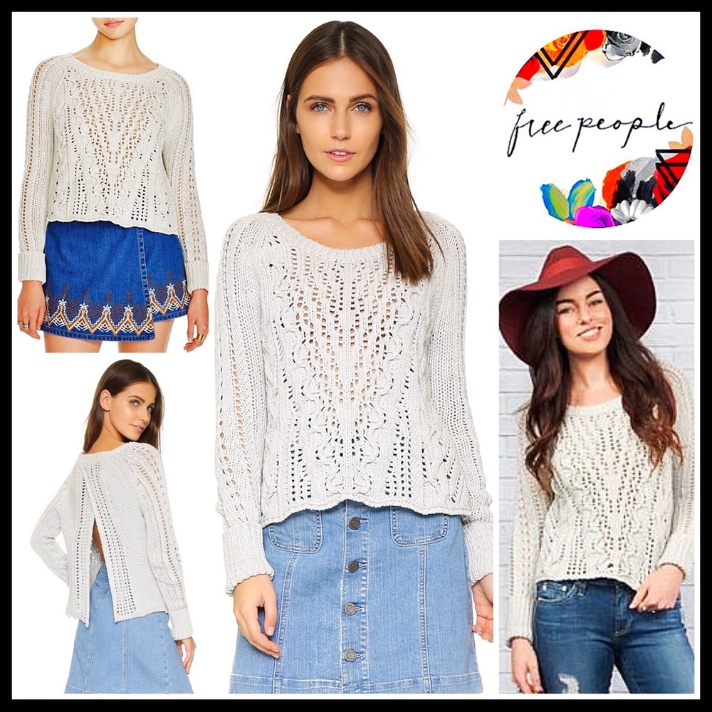 FREE PEOPLE OPEN BACK CROCHET PULLOVER SWEATER - Picture 1 of 8