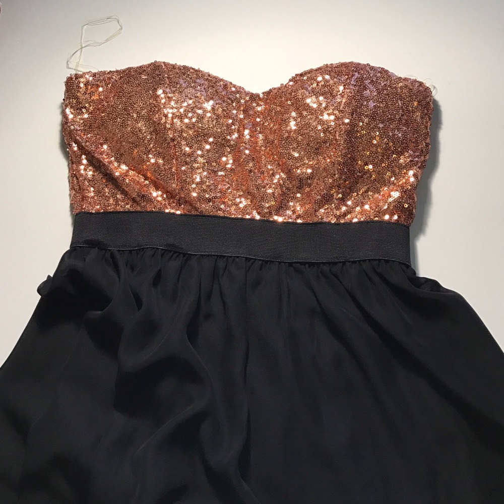 Rose gold sequin high low dress