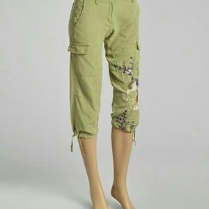 Da-Nang Jungle Green Embroidered Silk Crop Pants L