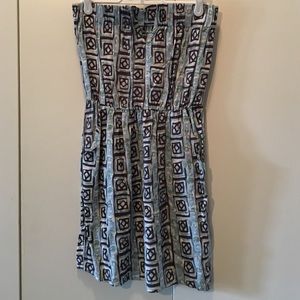 Blue Strapless Dress with Keyhole & Pockets