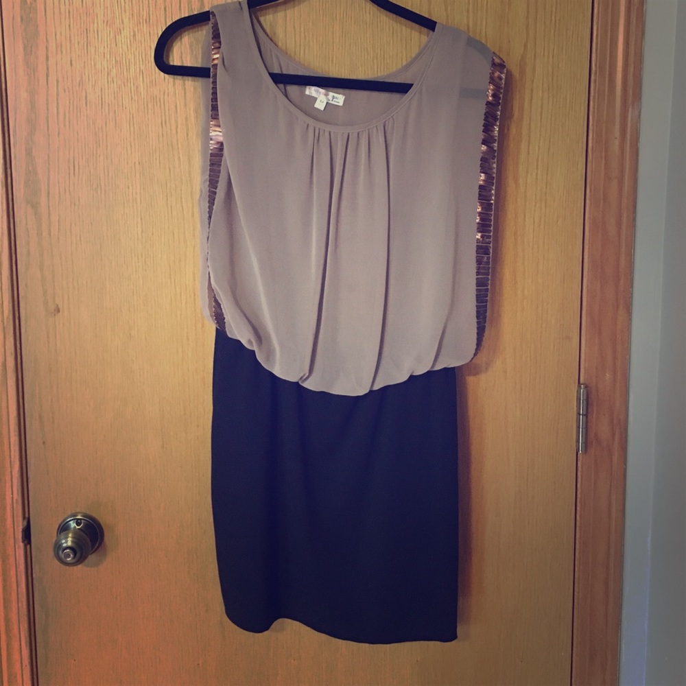 Beige and black mini dress