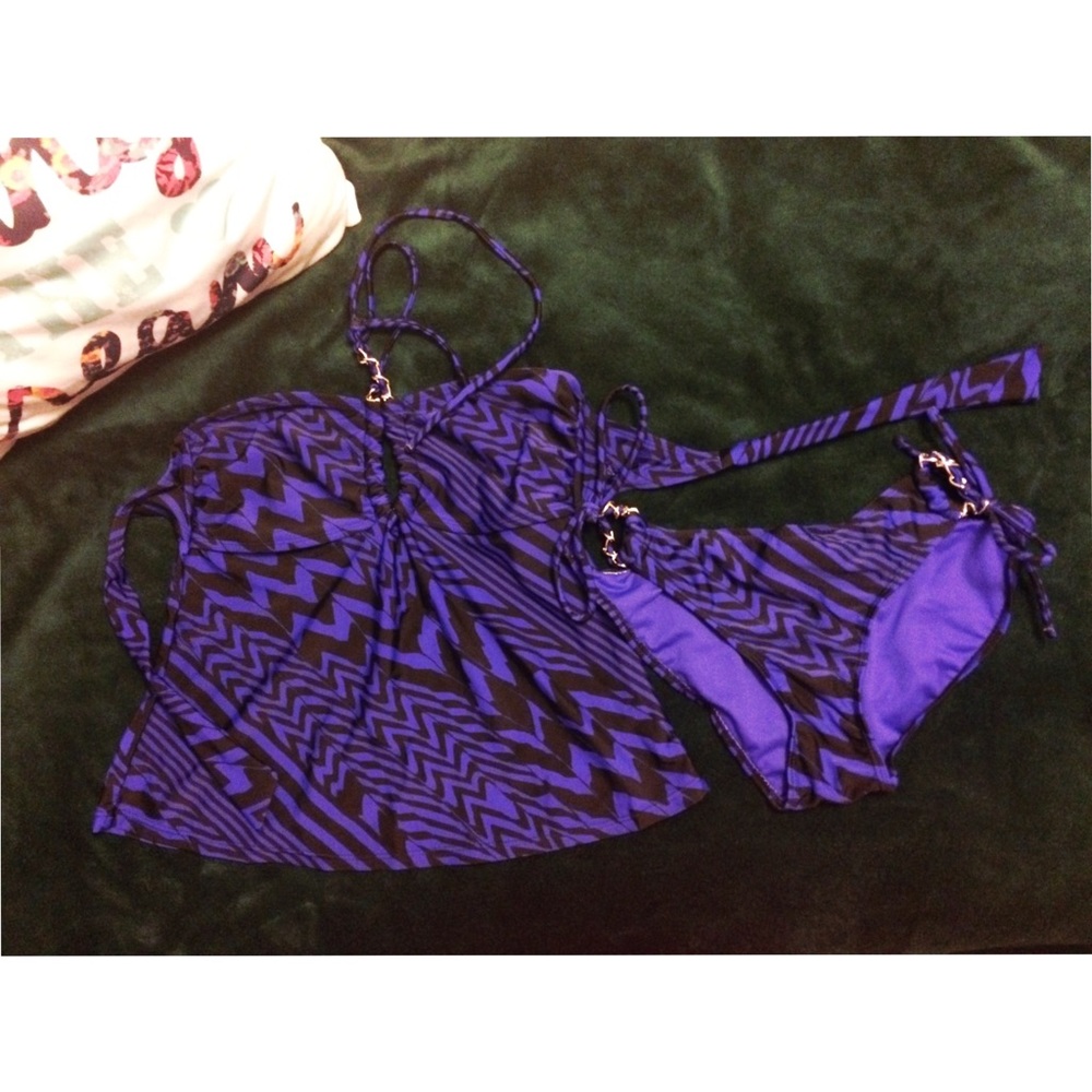 Black and Blue Two Piece Swimsuit