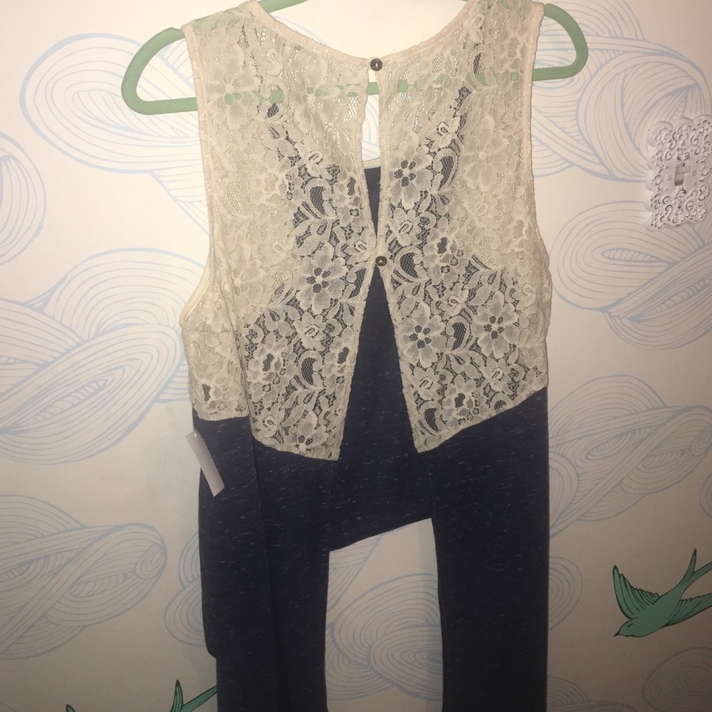 Navy and cream lace top