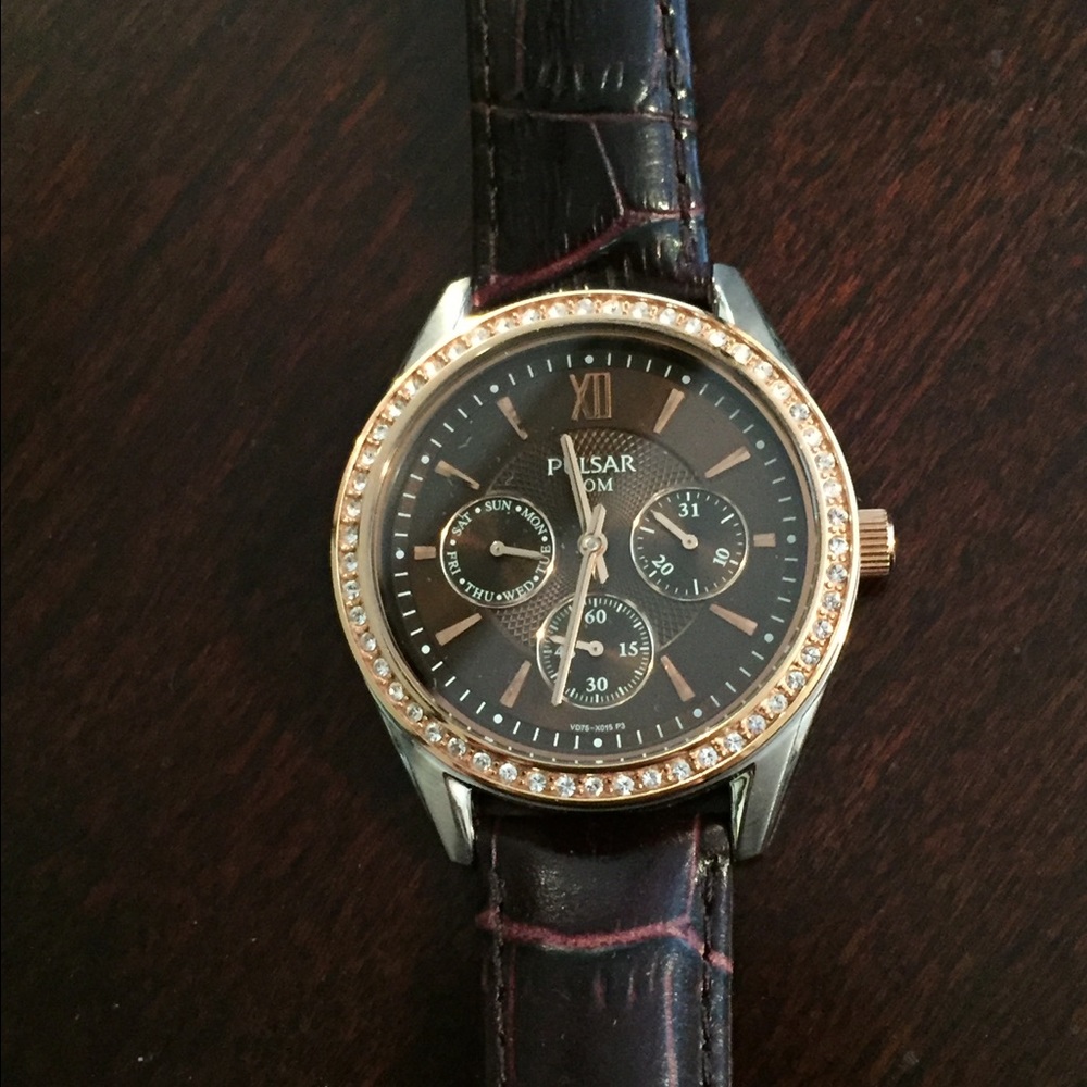 Brown Pulsar watch with crystal accents
