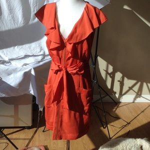 Orange Pleaded Waist Dress